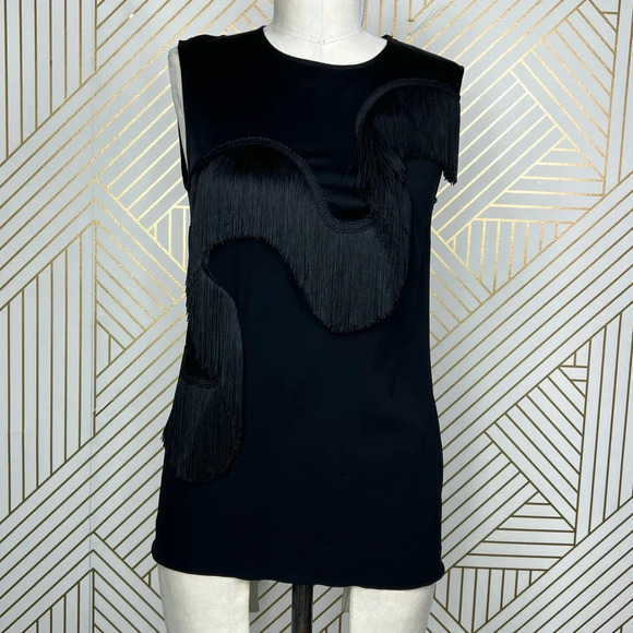 Stella McCartney Fringe Trimmed Sleeveless Top Black Size 36 / US 0-2 - Picture 2 of 11